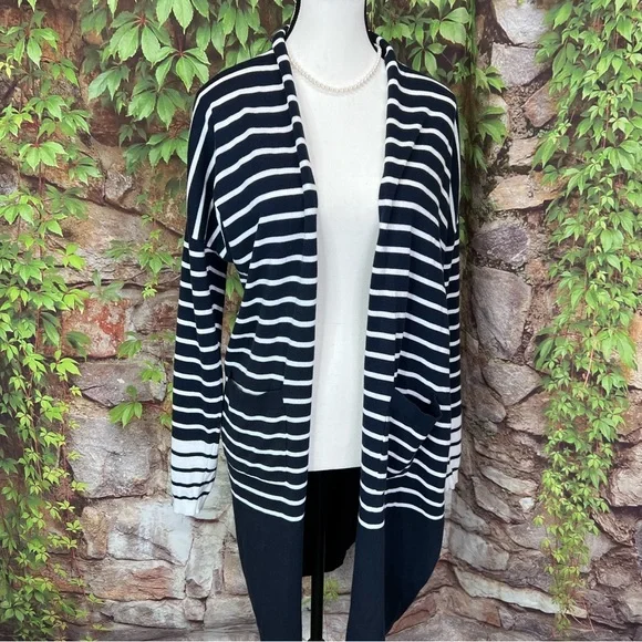 CABI Navy and White Nautical Stripe Long Ling Cardigan, M - Picture 2 of 9